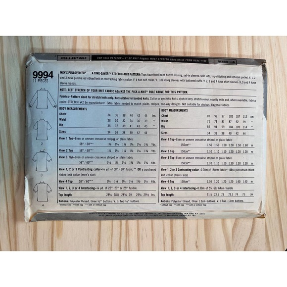 Simplicity 9994 Uncut vintage mens pullover shirt sewing pattern - Picture 2 of 3